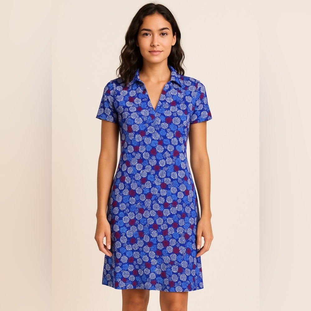 Tori Richard Honolulu Floral Collared Knit Dress XS Blue Red White
